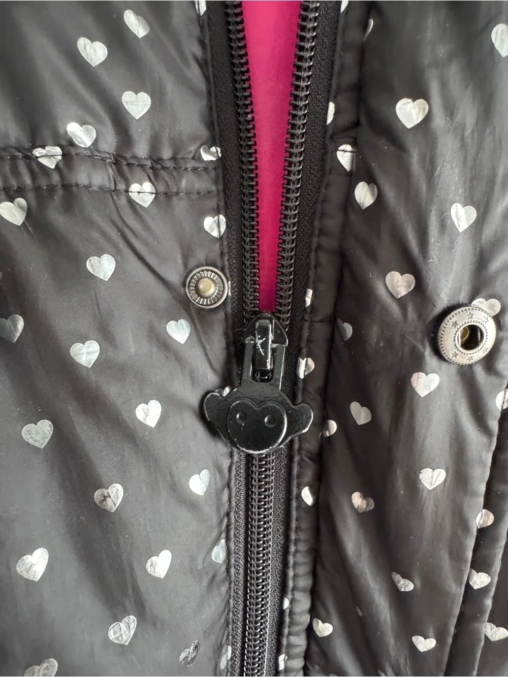 Appaman Girls Hearts Puffy Coat Size 6 Black Silver Down Puffer Jacket Hooded